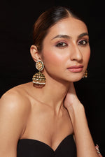 Gold Plated Kundan With Onyx Studded Jhumka Earrings