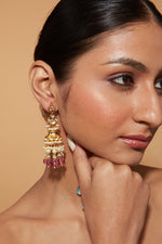 Gold Plated Kundan Studded Beads Drop Jhumka Earrings