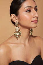 Gold Plated Kundan With Bead Drop Dangle Earrings