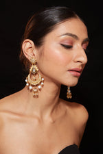 Gold Plated Kundan With Pearl Drop Chaandbali Earrings