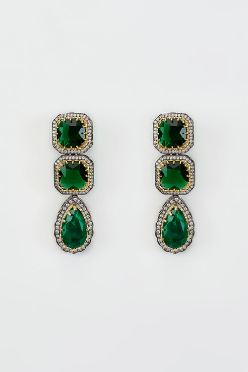 Florence Silver Plated Green Zircon Womens Pair of Danglers Earrings