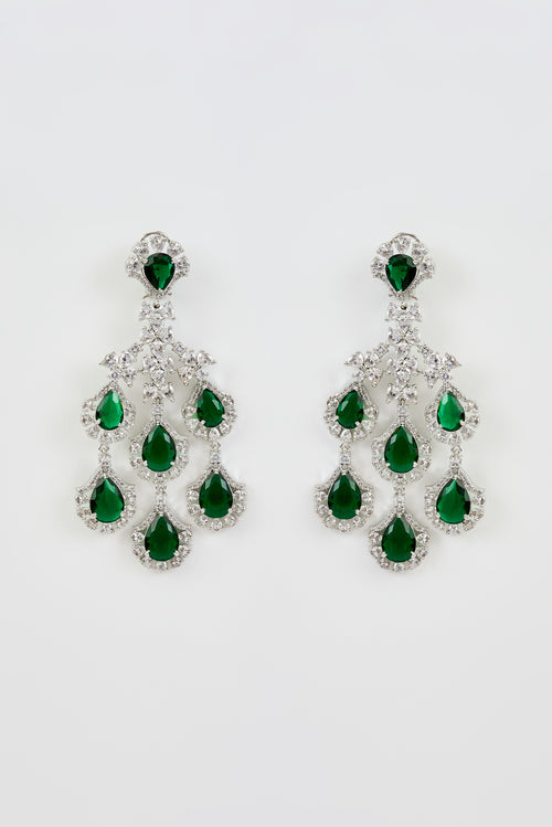 Zia Silver Plated Green Zircon Womens Pair of Danglers Earrings