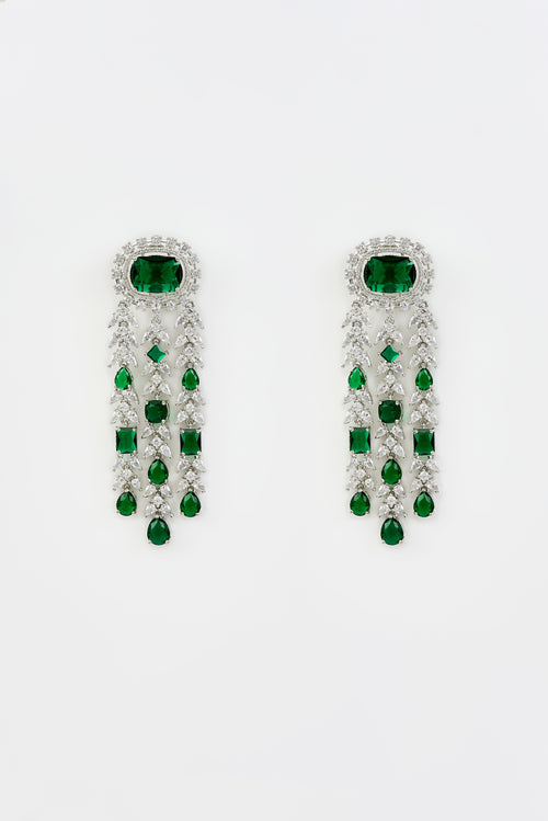 Zia Silver Plated Green Zircon Womens Pair of Danglers Earrings