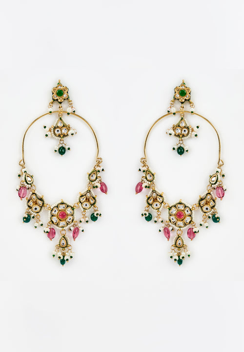 Saadgi Gold Plated Multicolored Kundan, Polki Womens Pair of Danglers Earrings