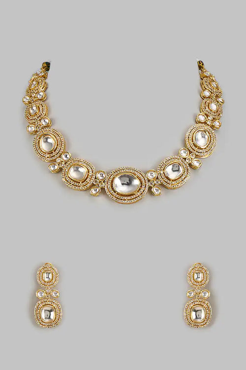 Gold Finish Kundan Polki Necklace Set