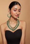 Gold Plated Kundan & Green Beads Drop Necklace & Dangle Earring Set