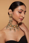 Gold Plated Kundan Studded With Dangling Beads Choker Necklace & Earrings Set