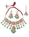 Gold Plated Multicolored Womens Kundan, Polki Necklace Set with Pair of Earrings & Maangtikka