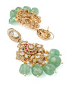 Gold Plated Multicolored Womens Kundan, Polki Necklace Set with Pair of Earrings & Maangtikka