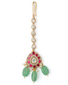 Gold Plated Multicolored Womens Kundan, Polki Necklace Set with Pair of Earrings & Maangtikka