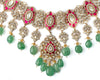 Gold Plated Multicolored Womens Kundan, Polki Necklace Set with Pair of Earrings & Maangtikka