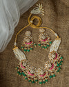 Gold Plated Multicolored Womens Kundan, Polki Necklace Set with Pair of Earrings