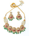 Gold Plated Multicolored Womens Kundan, Polki Necklace Set with Pair of Earrings