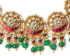 Gold Plated Multicolored Womens Kundan, Polki Necklace Set with Pair of Earrings