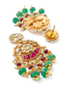 Gold Plated Multicolored Womens Kundan, Polki Necklace Set with Pair of Earrings