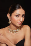 Gold Plated Kundan Polki With Bead Drop Choker Necklace & Earrings Set