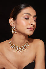 Gold Plated Kundan Polki With Bead Drop Choker Necklace & Earrings Set