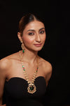 Gold Plated Kundan With Enamelled Stone Long Necklace & Earrings Set