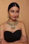 Gold Plated Kundan Polki Green Beads Bridal Choker Necklace & Jhumka Earrings Set