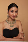 Gold Plated Kundan Polki Green Beads Bridal Choker Necklace & Jhumka Earrings Set