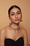 Gold Plated Kundan Studded Red Beads Choker Necklace & Jhumka Earring Set