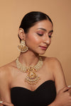 Gold Plated Beads Studded Temple Choker Necklace & Drop Earrings Set