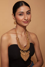 Gold Plated Temple Long Necklace & Jhumka Earring Set