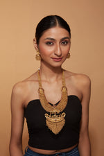 Gold Plated Temple Long Necklace & Jhumka Earring Set