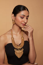 Gold Plated Temple Long Necklace & Jhumka Earring Set