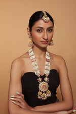 Gold Plated Beaded & Kundan Long Necklace & Jhumka Earrings Set