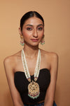 Gold Plated Kundan Studded Multi Colour Beads Long Necklace & Dangle Earrings Set