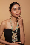 Gold Plated Kundan Studded Multi Colour Beads Long Necklace & Dangle Earrings Set