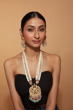 Gold Plated Kundan Studded Multi Colour Beads Long Necklace & Dangle Earrings Set