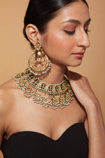 Gold Plated Meenakari Kundan Dangle Necklace & Chaandbali Earrings Set