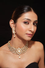 Gold Plated Kundan Polki Studded Choker Necklace & Dangle Earrings Set