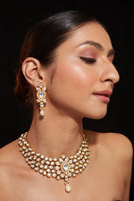 Gold Plated Kundan Polki Studded Choker Necklace & Dangle Earrings Set