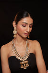 Gold Plated Kundan Polki Long Necklace & Dangle Earrings Set