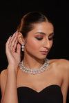 Rhodium Plated Zircon Studded Double Layered Choker Necklace & Dangle Earrings Set