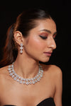 Rhodium Plated Zircon Studded Double Layered Choker Necklace & Dangle Earrings Set