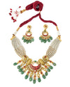 Gold Plated Multicolored Womens Kundan, Polki Necklace Set with Pair of Earrings