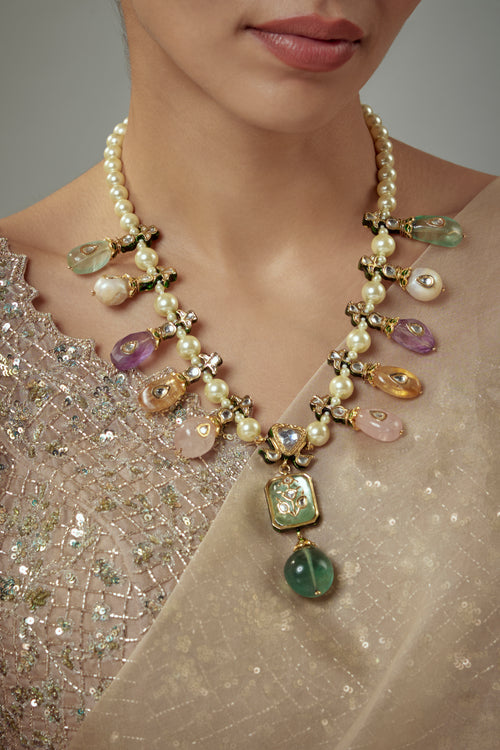 Florence Gold Plated Multicolored Contemporary Womens Short Necklace Set