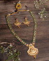 Isvaraah 2.0 Gold Plated Green Long Necklace Set with Pair of Earrings