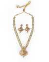 Isvaraah 2.0 Gold Plated Green Long Necklace Set with Pair of Earrings