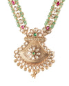 Isvaraah 2.0 Gold Plated Green Long Necklace Set with Pair of Earrings