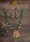 Isvaraah 2.0 Gold Plated Green Long Necklace Set with Pair of Earrings