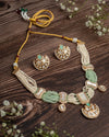 Isvaraah 2.0 Gold Plated Green Choker Necklace Set with Pair of Earrings