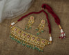 Gold Plated Green Womens Kundan, Polki Necklace Set with Pair of Earrings