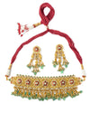 Gold Plated Green Womens Kundan, Polki Necklace Set with Pair of Earrings