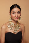 Gold Plated Kundan Polki Green Beads Bridal Choker Necklace & Jhumka Earrings Set