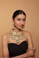 Gold Plated Kundan Polki Green Beads Bridal Choker Necklace & Jhumka Earrings Set